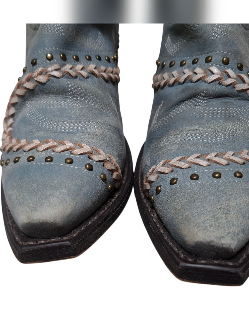 Laredo Women's Light Blue Leather Studded Western Short Boots (Size 7.5) - Picture 4 of 6